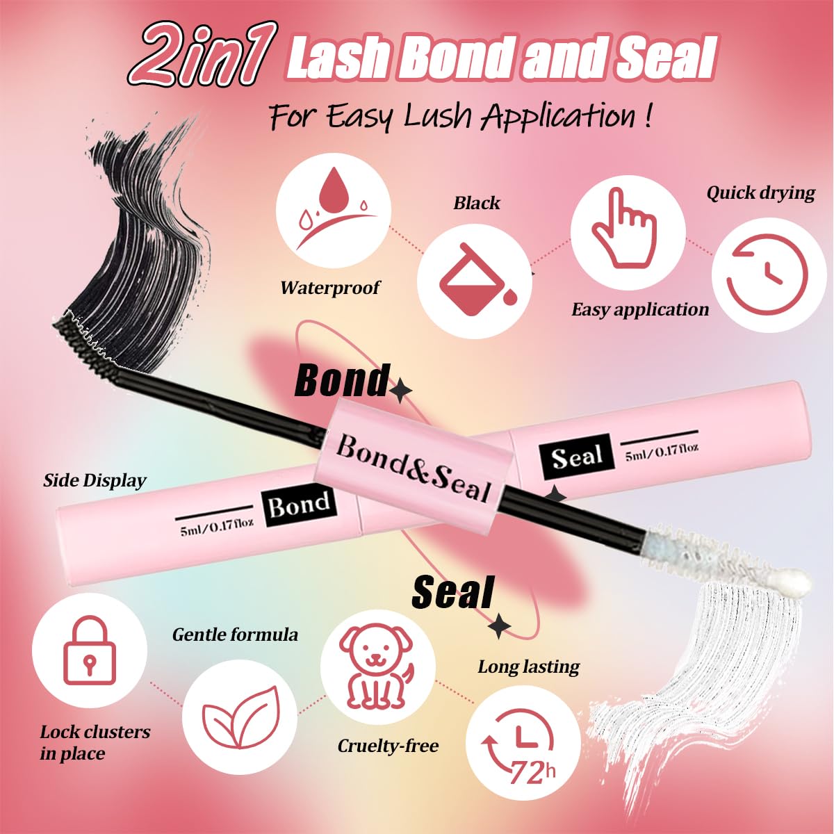 DIY Lash Extension Kit 584 Pcs Lashes Clusters with Bottom Lashes Lash Bond and Seal Glue Remover Lash Shampoo Cleansing Brush Headband Wristband Tweezers Eyelash Brush Applicator