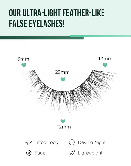 Lashes Natural Cat Eye Lashes Wispy Lashes 13mm False Lashes Wispy Lashes C Curl Strip Eyelashes Thin Cotton Band Soft Fake Eyelashes False Lashes Pack 7 Pairs
