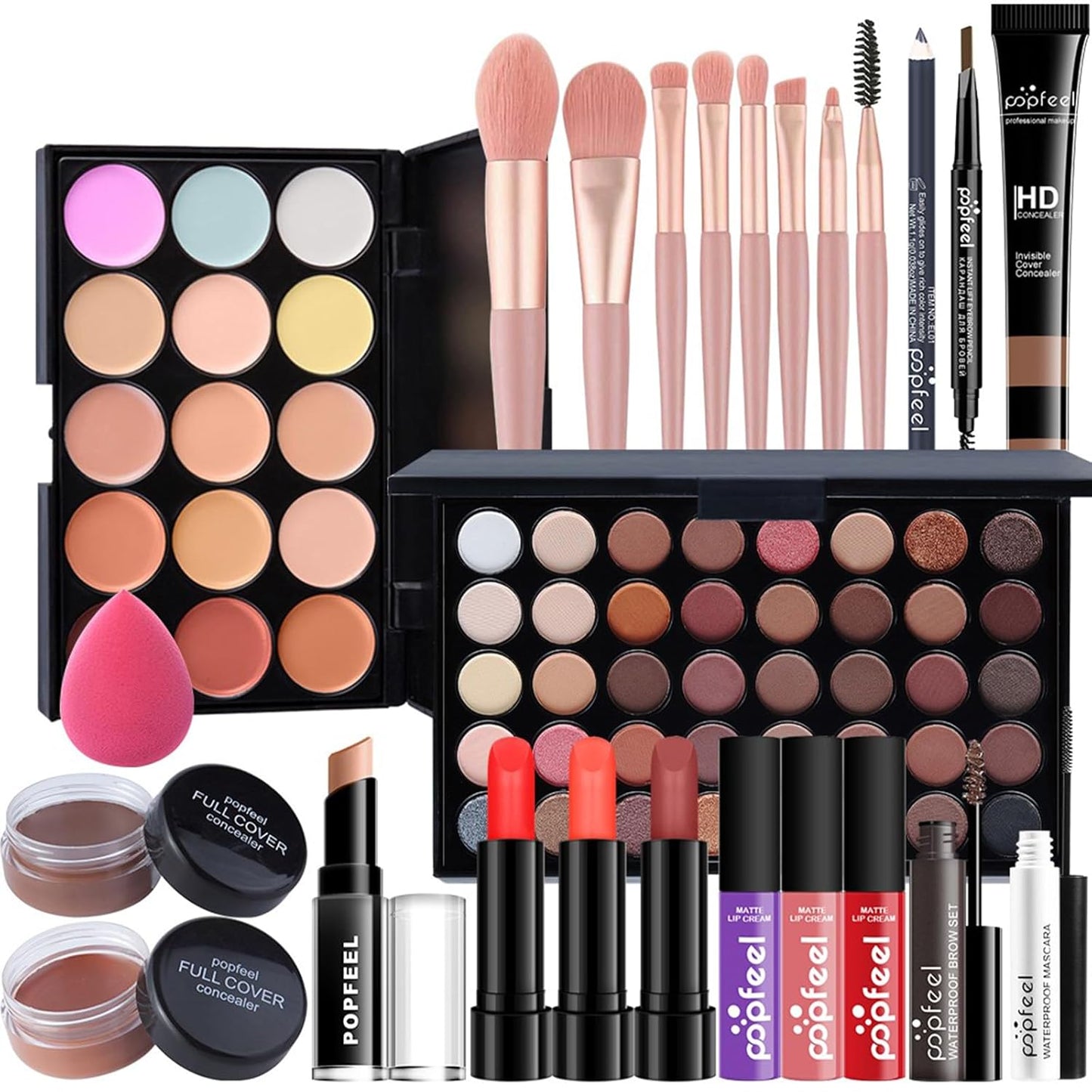 Pure Vie All-in-One Holiday Gift Surprise Makeup Set Essential Starter Bundle Include Eyeshadow Palette Lipstick Concealer Blush Mascara Eyeliner Face Powder Lipgloss Brush - Full Makeup Kit for Women