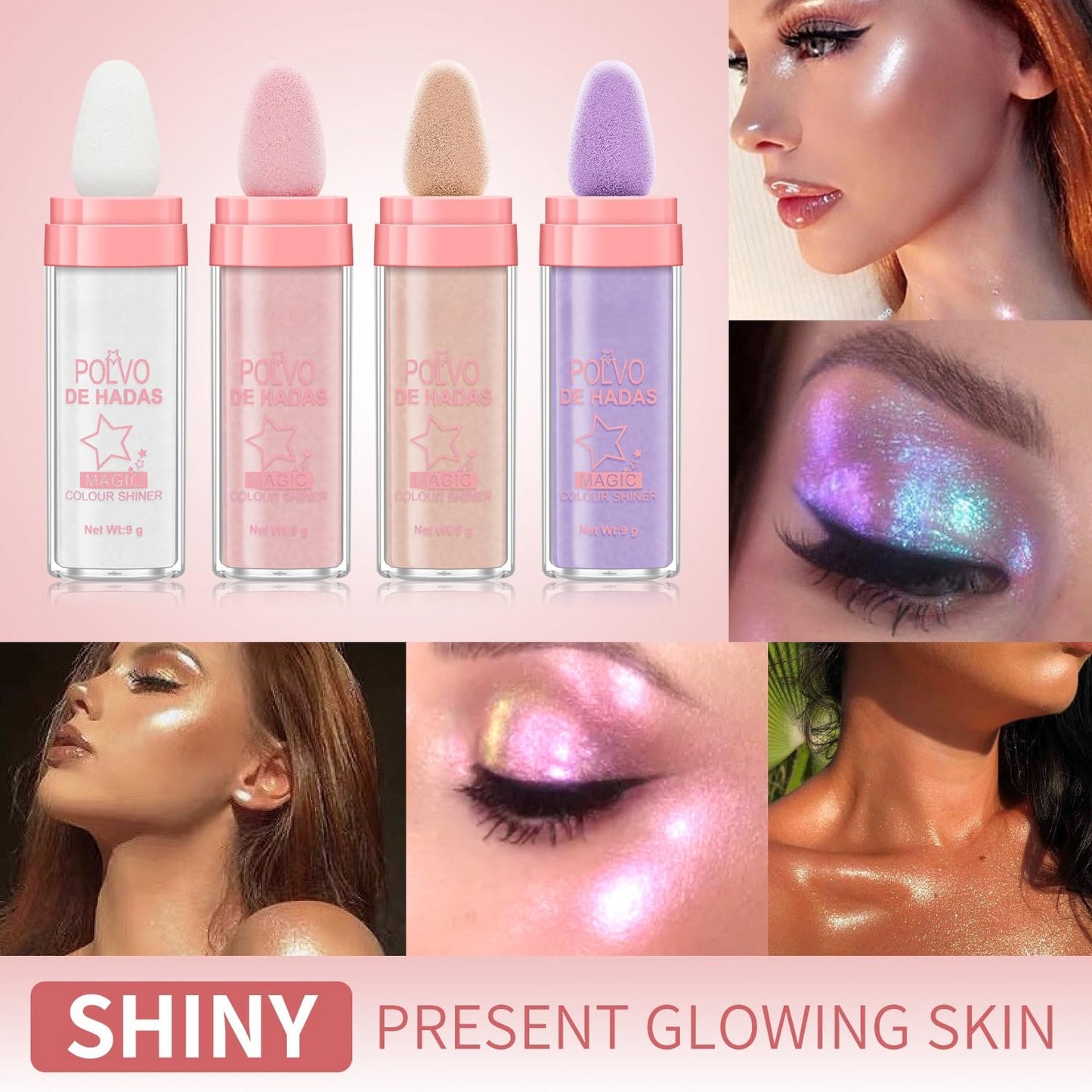 URQT 3 Color Polvo De Hadas Fairy Dust Highlight Patting Powder - Full Body Contouring and Clavicle Pearlescent Patting Powder for Face and Eye, Halloween Sparkling Body Glitter Powder (Trio)