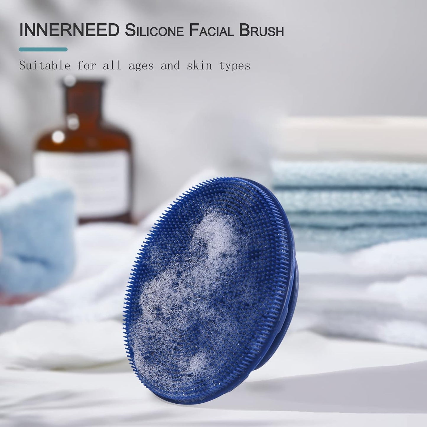 INNERNEED Silicone Face Exfoliating Brush Manual Handheld Facial Cleansing Scrubber Blackhead Remover, Food-Grade Soft Bristle (Dark Blue+Gray)