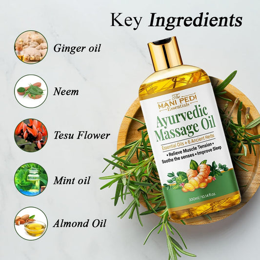 Ayurvedic Massage Oil enriched with Clove, Almond, Lemongrass & Lavender Oils & 6 Ancient Herbs. Relieves Muscle Tensions, Calms Nerves, Soothes. 100% Natural 300ml