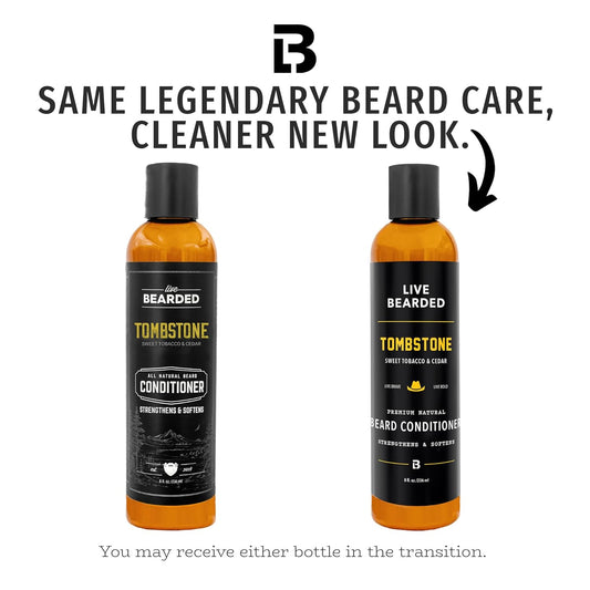 Live Bearded Beard Conditioner, 8 fl oz - Strengthens and Softens Facial Hair - Made in the USA - All-Natural Ingredients with Biotin, Caffeine | Tombstone Scent - Sweet Tobacco, Cedar