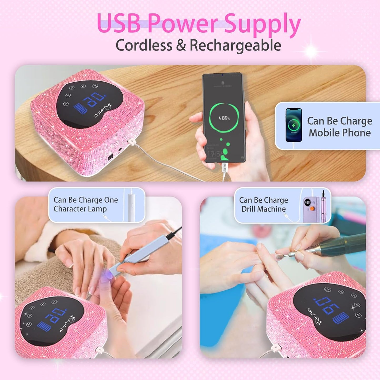 UV LED Nail Lamp, 72W Rechargeable Cordless Nail Lamp with 5 Timer Settings, Professional Nail Dryer Fast Dry Curing Lamp, Gel Polish UV Nail Lamp with Display Auto Sensor for Salon and Home