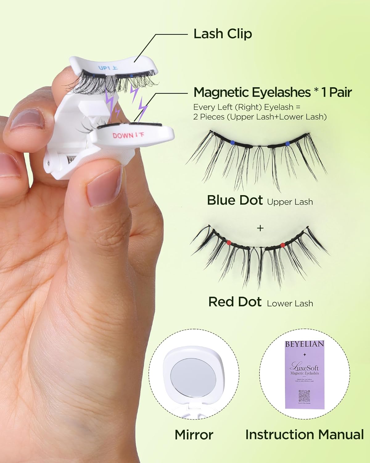 BEYELIAN Magnetic Eyelashes with Applicator Kit, Reusable Natural Look False Lashes, No Glue Needed Soft Magnetic Lashes for Eye MAC-100 (Lightweight & Comfortable)