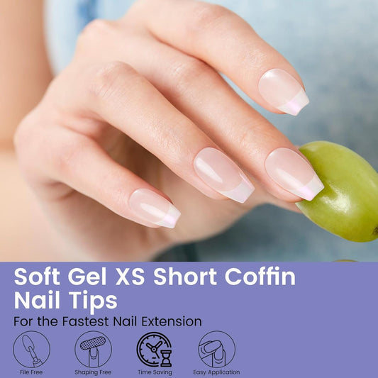 Extra Short Coffin Nail Tips: 240PCS Clear Gel Short Coffin Nails Tips, 12Sizes Full Cover Acrylic Pre-shaped Press on Fake Nail Tips for Nail Extension Home DIY Manicure