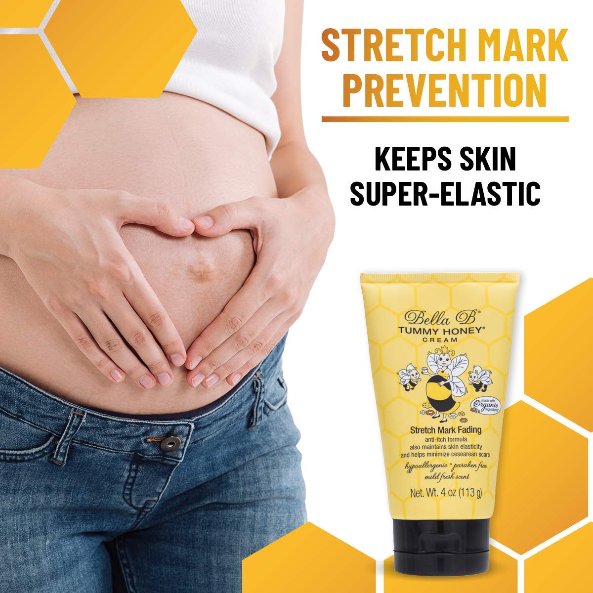 BELLA B NATURALS Tummy Honey Cream 4oz - Bella B Tummy Cream For Fading Stretch Marks - Pregnancy Cream To Prevent Stretch Marks - Stretch Marks Cream For Pregnancy - Pregnancy Stretch Mark Prevention