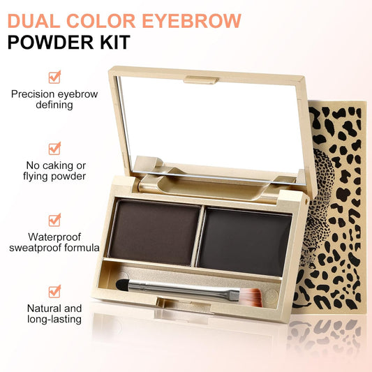 Boobeen Eyebrow Powder Kit, 2-color Waterproof Eyebrow Palette Makeup to Definer & Filler Brows, Eyebrow Color Powder Shape Natural Looking Brow - with Mirror Brush