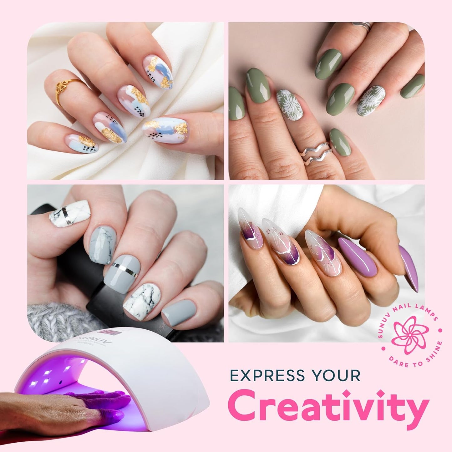 SUNUV UV Light for Nails, Dryer for Gel Polish with Sensor 2 Timers and Display SUN9X Plus UV Nail Lamp Pink