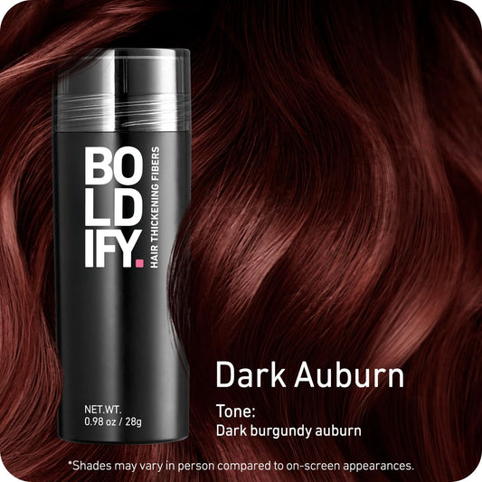 BOLDIFY Hair Fibers (28g) - Fill In Thinning and Fine Hair for an Instantly Fuller, Thicker Look - 14 Shades for Women & Men - Dark Auburn