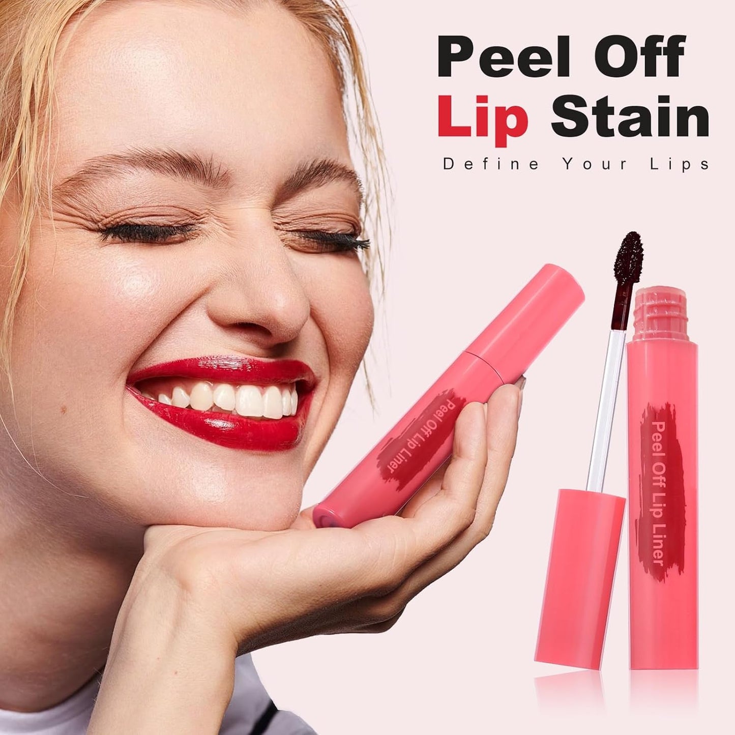 Lip Liner - Lip Stain Peel Off Moisturizing Long-Lasting & Waterproof Transfer Proof & Plumping, Non-Stick Cup Lip Liner Stain Tint For All Skin Types (Coral Red, 1 PCS)