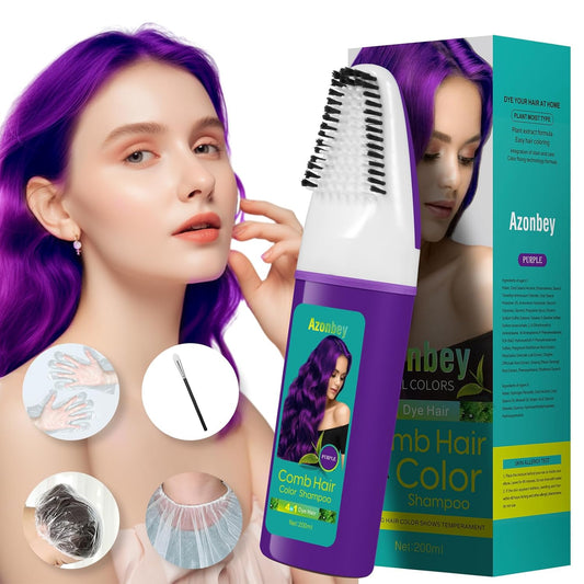 Purple Hair Dye for Women, Semi Permanent Hair Dye Shampoo for Gray hair Coverage 4 in 1 Natural Ingredients with Comb, Convenient to Use Hair Color Shampoo (Purple)