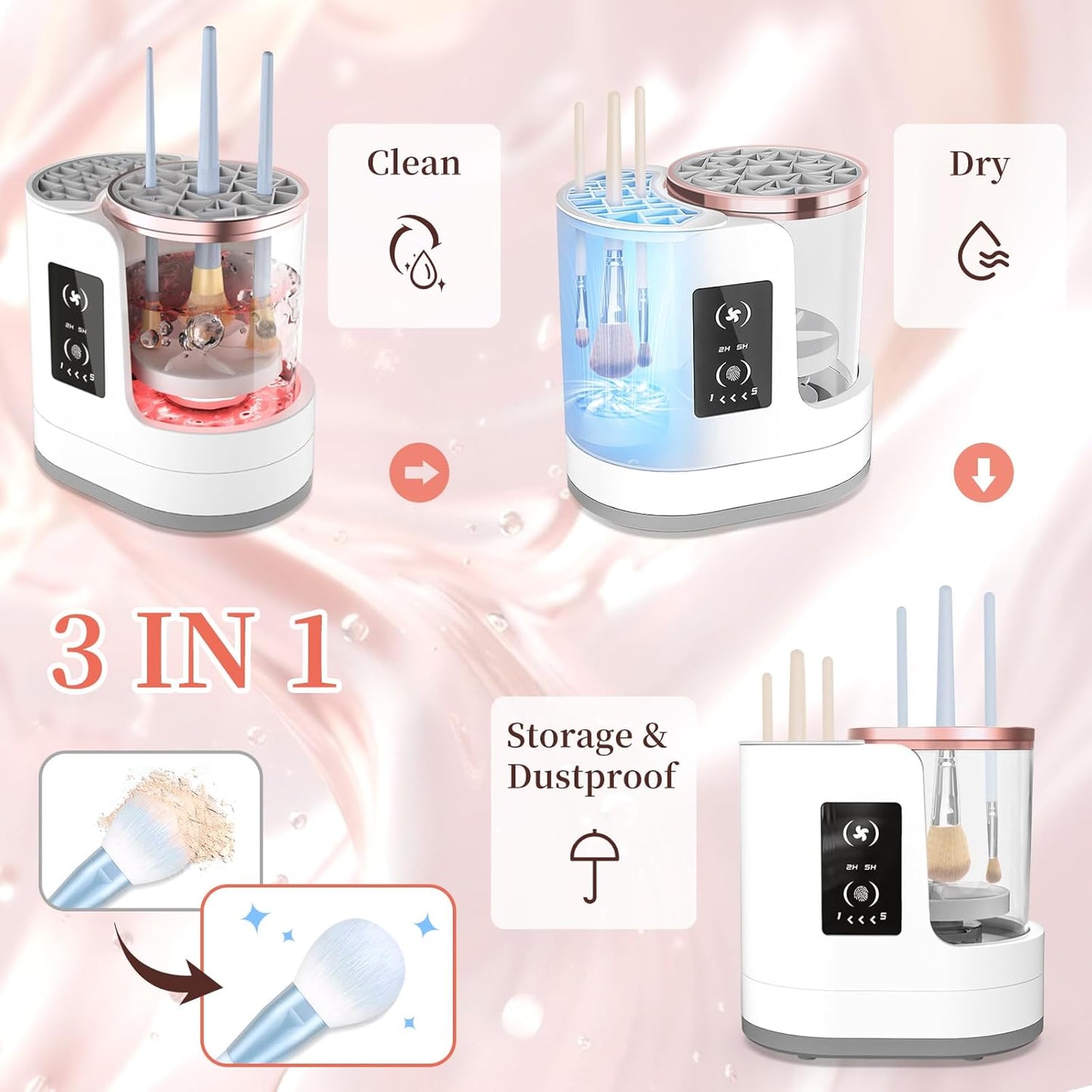 LARDERGO Makeup Brush Cleaner Machine, Ultimate Efficient Electric Automatic Cleaner and Dryer for All Types of Makeup Brushes