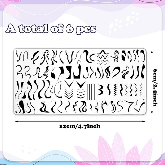Whaline 6Pcs French Line Nail Plates Stamping Set Minimalism Wave Stripe Stamp Templates Nail Art Plates For DIY Print Manicure Salon Design