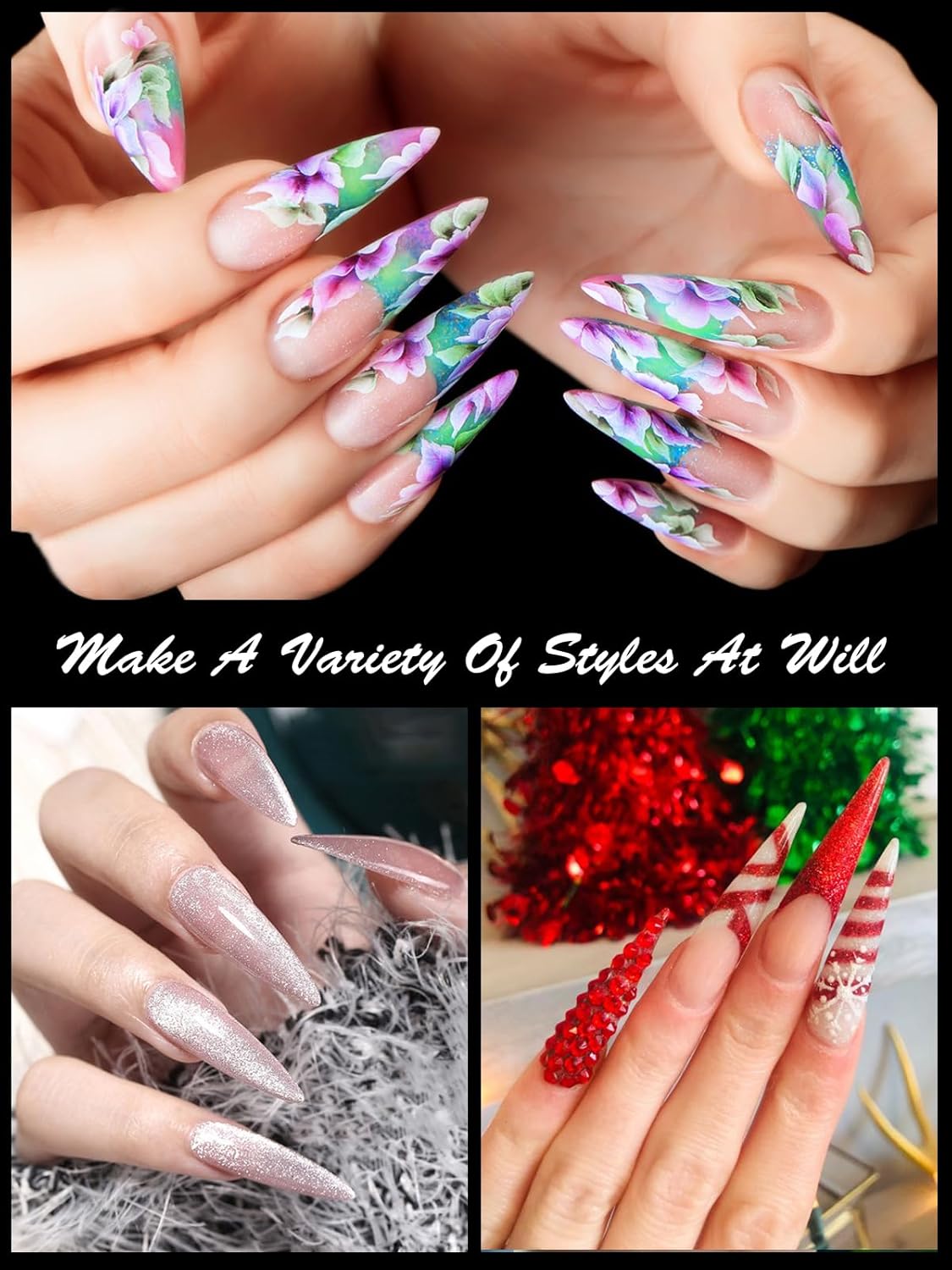 Nail Dual Forms for Poly Nail Gel EBANKU 120Pcs Stiletto Extension Gel Nail Molds Clear Acrylic Nail Tips, Full Cover Reusable Nail Forms for Builder Nail Gel Nail Art Design Salon&DIY