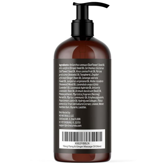 Ylang Ylang + Ginger Lymphatic Drainage Massage Oil – with Collagen & Stem Cells for Circulation, Detox & Cellulite Removal – Body Oil for Muscle Relief, Skin Firming & Relaxation – 8oz by M3 Naturals
