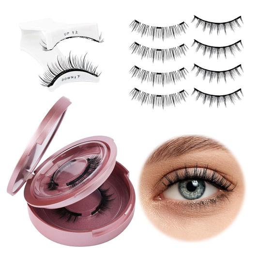 FADLASH Magnetic Eyelashes with Applicator 2 Pairs Waterproof Cat Eye Magnetic Lashes Natural Look Reusable Easy to Wear and Remove, Black (MC+WJ26)