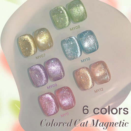 Born Pretty Cat Magnetic Eye Gel Nail Polish Spring Summer Pastel Shimmer Glitter Holographic Cat Magnetic Eye Gel Crystal Glass Cat Magnetic Gel Polish Manicure Nail Art DIY at Home 6PCS