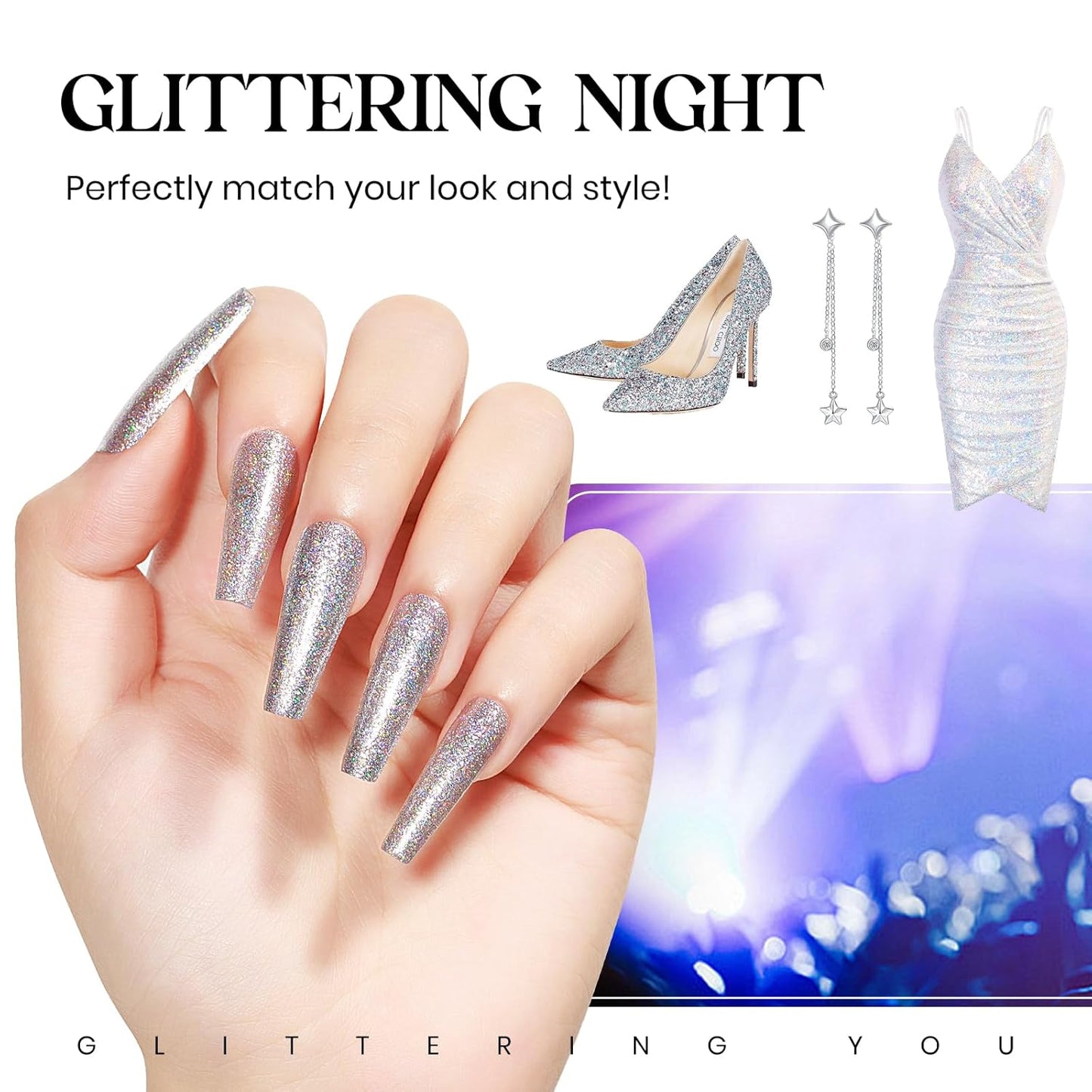 MIZHSE Quick Dry Glitter Nail Polish, Siver Rainbow Nail Polish Air Dry Fast, 15ml High Glossy Sparkly Shiny Shimmery Iridescent Silver Nail Art Salon Manicure Home