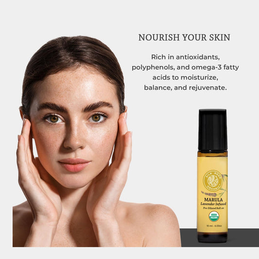 Silk Road Organic Marula Seed & Lavender Essential Oil, 100% Pure USDA Certified Aromatherapy, Deep Hydration for Face, Body, Lips, Hair, Nails - 10 ml Roller by Silk Road Organic