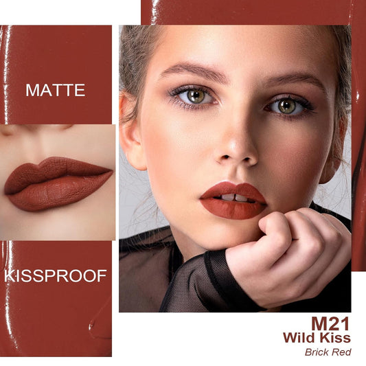 Oulac Matte Liquid Red Lipstick for Women, Orange Tone Red Long Lasting Lipstick, Waterproof Lip Stain, No Transfer, Creamy High Pigmented Formula with Vitamin E, Vegan & Cruelty-Free M21