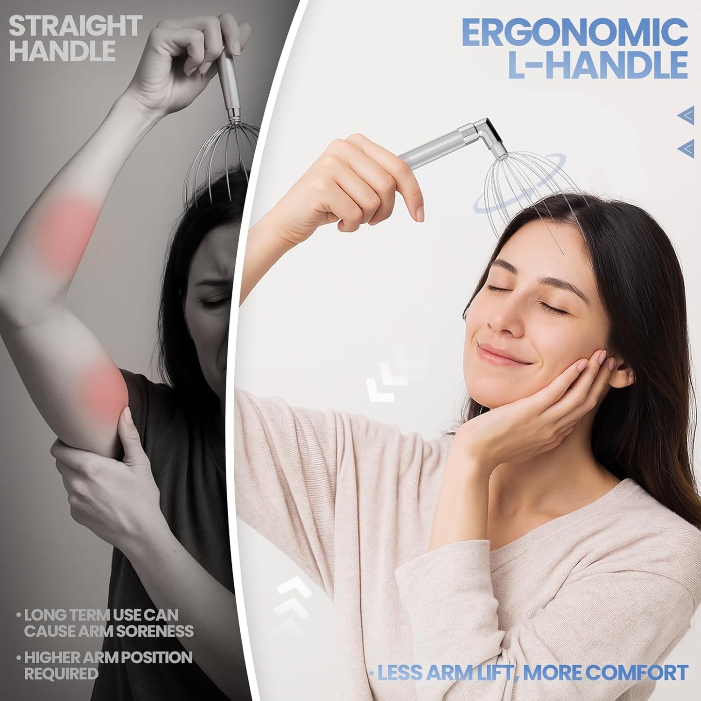 Head Massager Scalp – Electric Scalp Massagers with L-Handle, Waterproof Head Scratchers & Hair Massage Tool with 20 Metal Fingers for Stress Relief and Relaxation