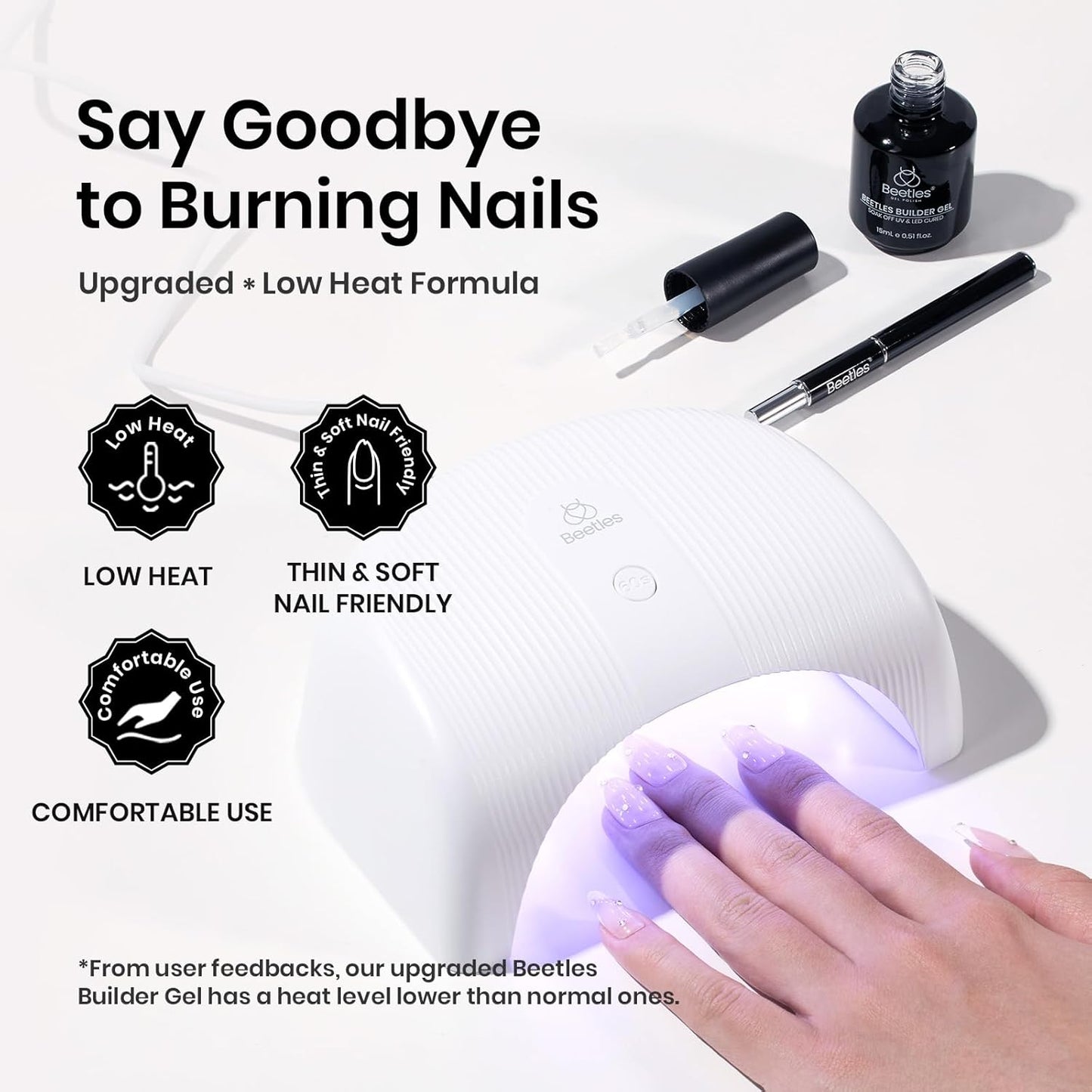 Beetles Builder Gel for Nails Low Heat, 0.5 oz 7 in 1 Clear Strengthener Gel with Liner Nail Brush for Nail Apex & Extension Strengthener Thickening Weak &Thin Nails Beauty Gift Sets for Women