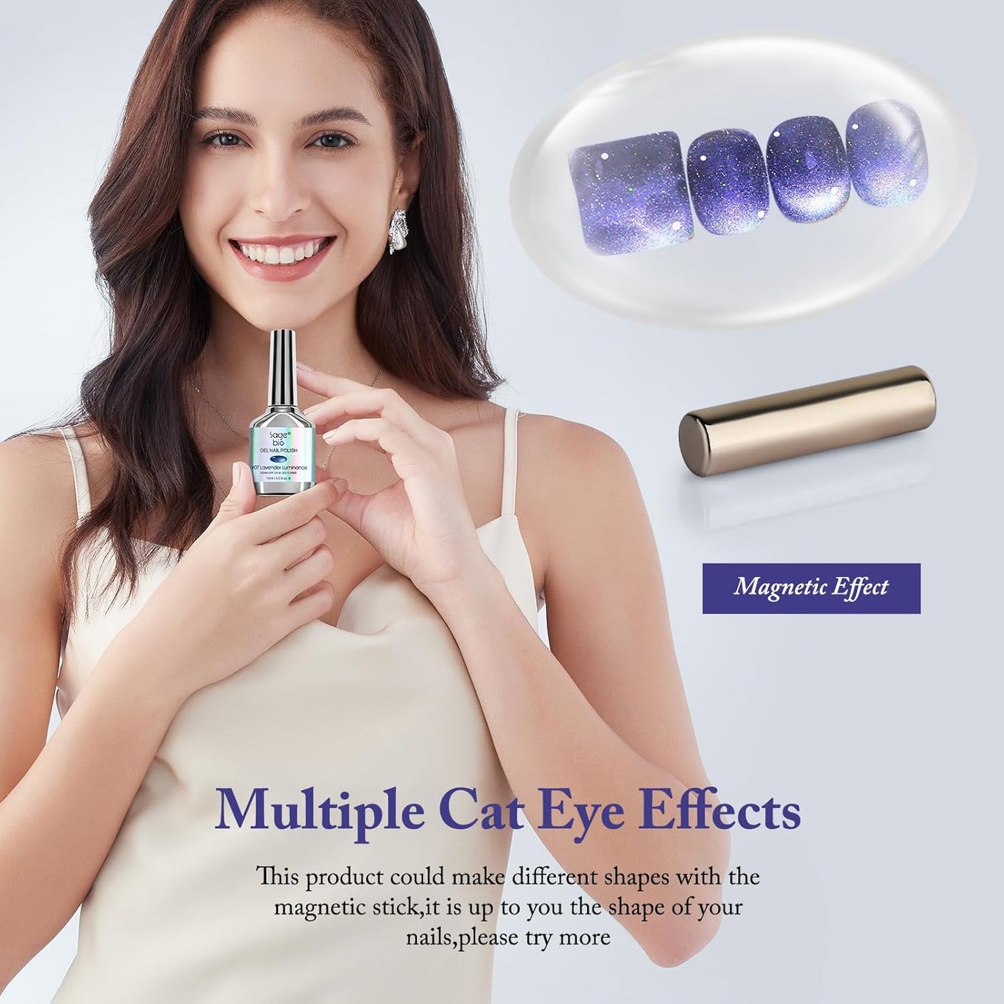 Crushed Diamond Cat Eye Gel Nail Polish with Magnet Stick, 15ml Holographic Glitter Gel, Ideal for DIY Nail Art, Lavender Luminance