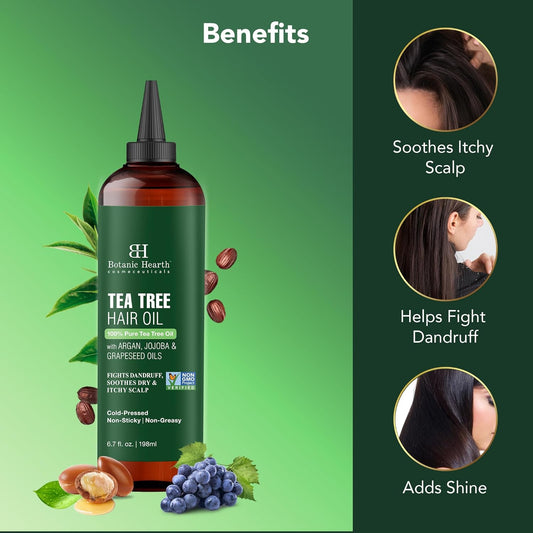 Botanic Hearth 100% Pure Tea Tree Oil For Hair (6.7 Fl Oz) | With Jojoba & Grapeseed Oils | Hair Oil Repairs Dry Damaged Hair, Strengthening, Healthier Hair- Hair Tonic