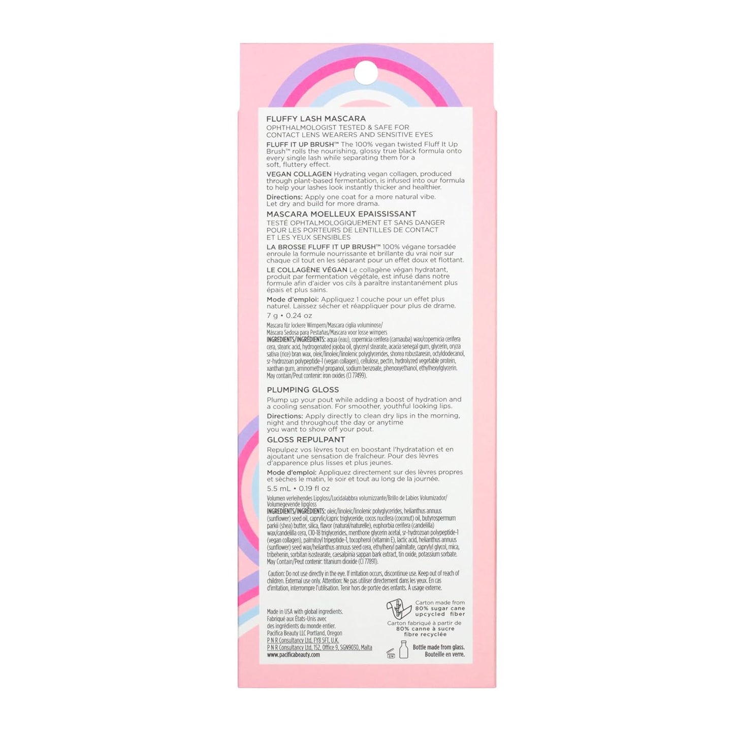 Pacifica Beauty Vegan Collagen Lash and Lip Kit Set, Makeup, Fluffy Lash Mascara, Long Lasting, Black Volumizing Mascara, Lip Gloss, Lip Serum, Lip Plumping, 0.24 fl oz and 0.19 fl oz (Set of 2)