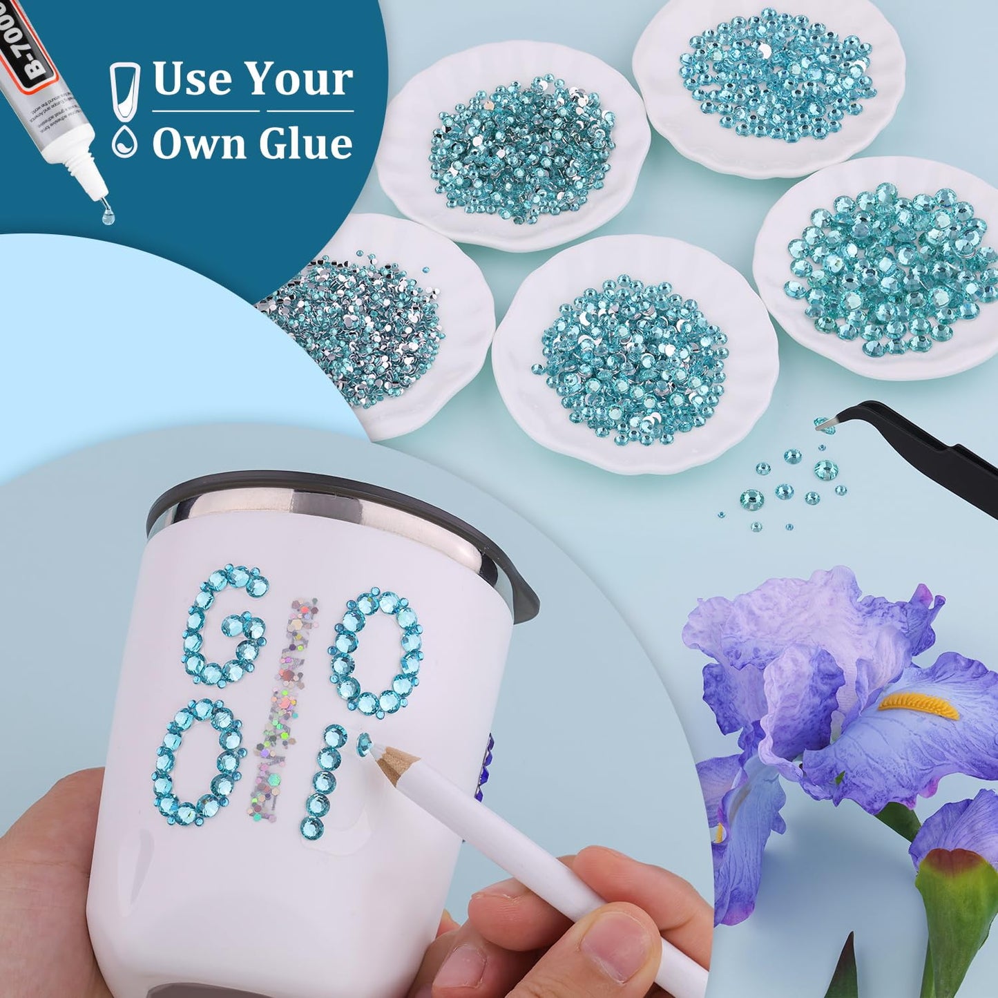 Resin Rhinestones for Crafting, 1 Box Lake Blue Multi Sizes Flatback Bedazzling Crystals for Crafts Nail Art Deco, Non Hotfix Gems Charms for Tumbler Shoes Clothing Fabric Face Makeup
