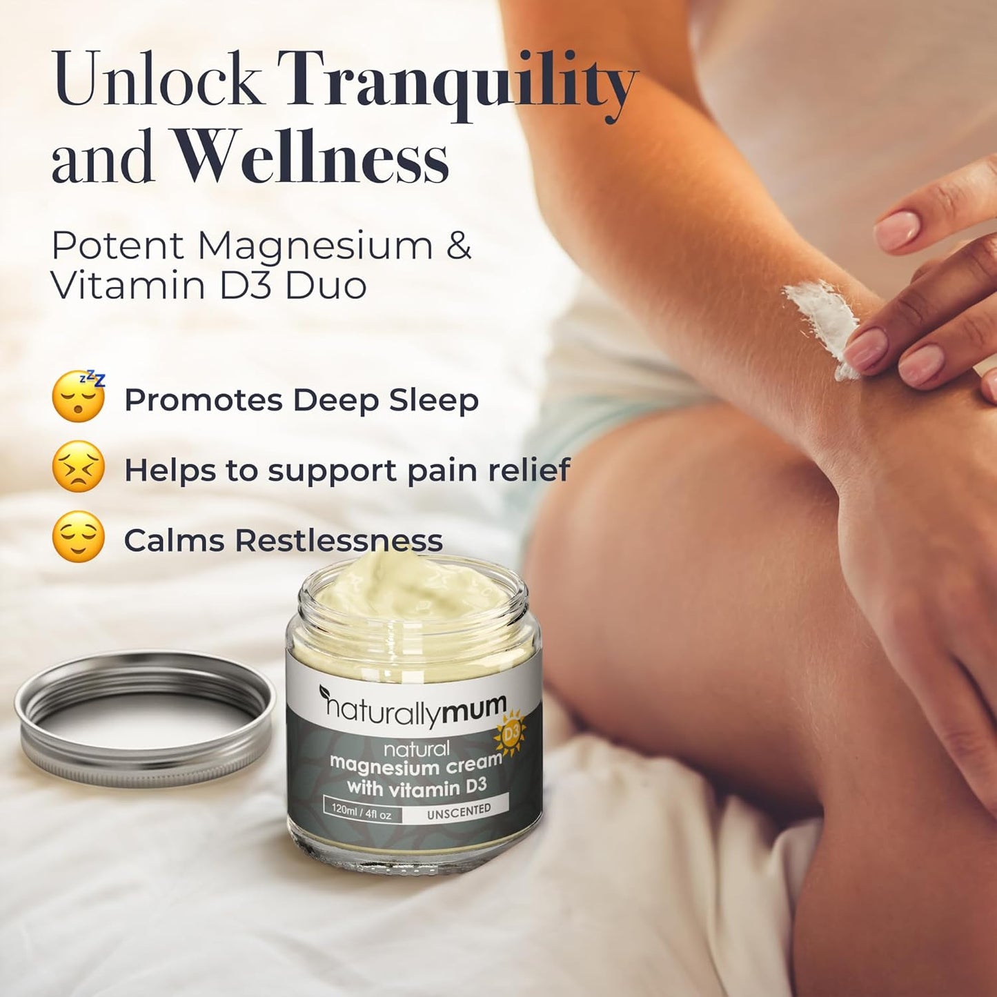 Magnesium Cream with Vitamin D3 [4 Fl Oz] - Magnesium Calm Cream and Vitamin D Lotion - Magnesium D3 Cream - Calming Cream Magnesium and Vitamin D - Turmeric & Arnica Cream - Unscented