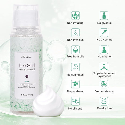 Eyelash Cleanser Concentrate 100ml Lash Extension Shampoo Oil-Free Eyelash Extension Shampoo with Salon Home Care -Makes 20 Bottles 60ml Lash Shampoo, Aloe