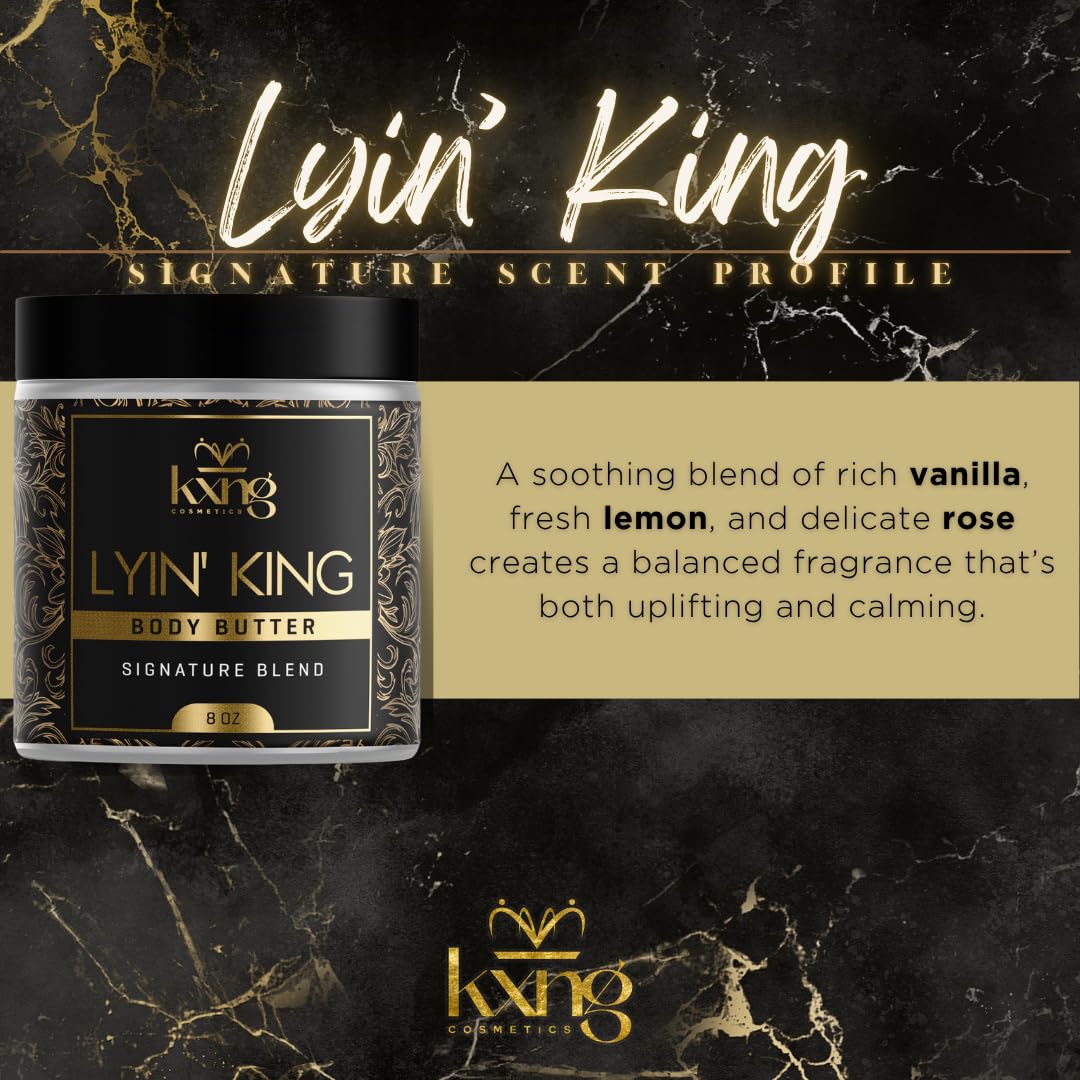 KXNG Cosmetics, Body Butter, Organic Skin Care for Men and Women, Body Moisturizer Lotions and Creams, Raw Shea Butter, Cocoa Butter, Mango, Coconut Oil, Hand, Foot, All Skin Types (Lyin' King XL)