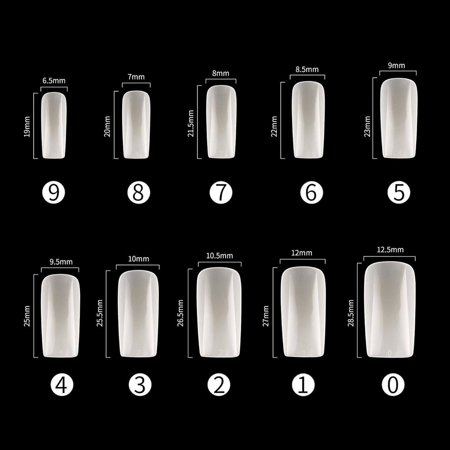 Full Cover Acrylic False Nail Tips, 1000PCS Fake Nail Shape Artificial False Nails Tips 10 Sizes with Case for Nail Art Salons (Clear+Natural)