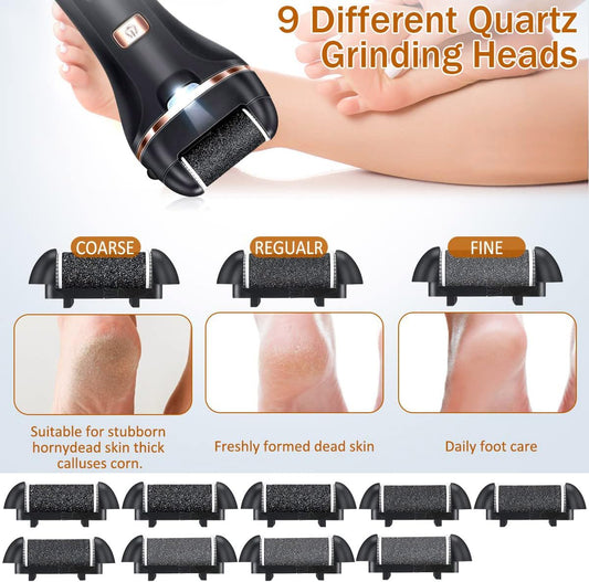Electric Callus Remover for Feet,Rechargeable Foot File Hard Skin Remover,Waterproof 14 in1 Professional Pedicure Kit for Cracked Heels &Dead Skin,with 9 Roller Heads 2 Speed