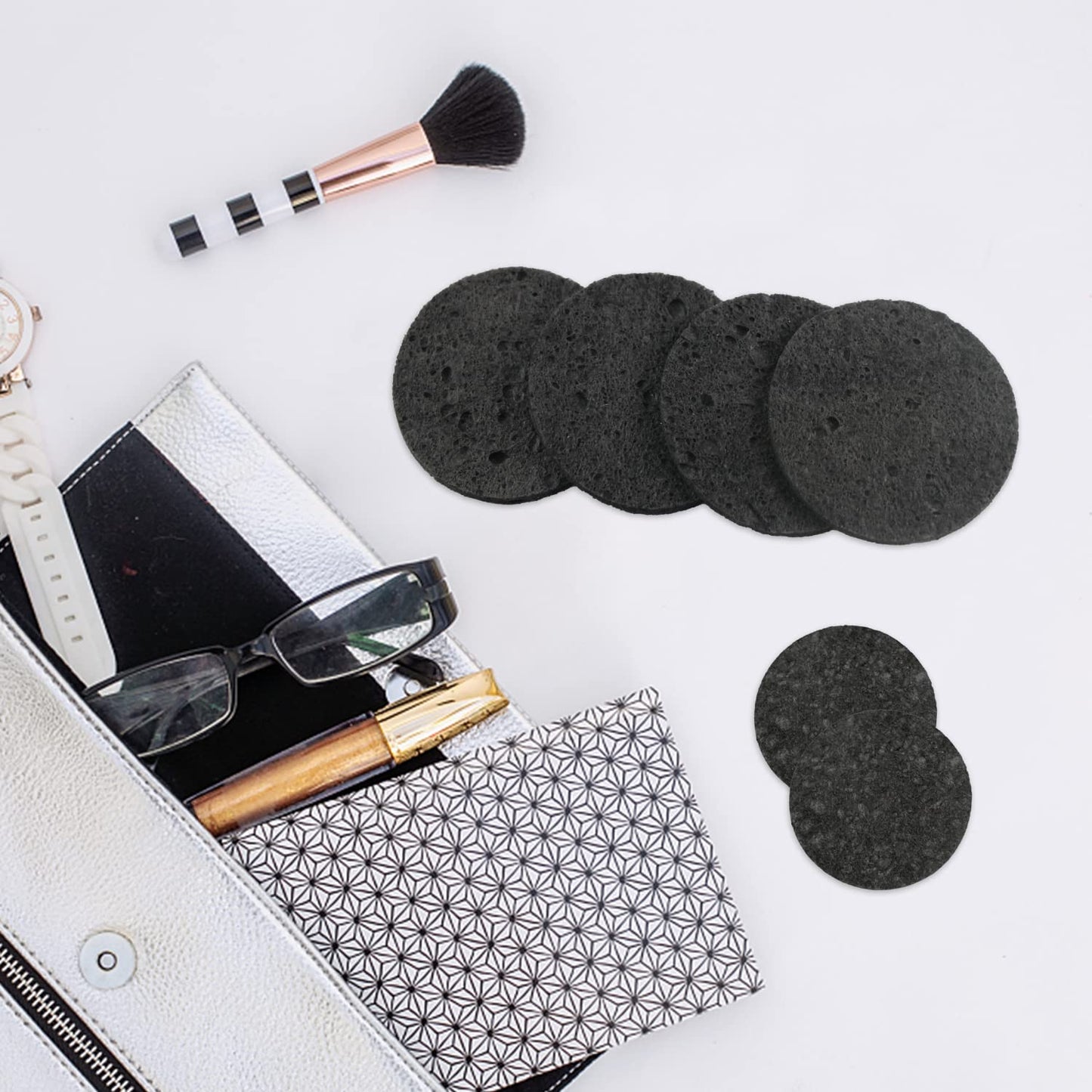 100-Count Facial Sponges Compressed Natural Cellulose Sponge Round Shape Face Sponge for Face Cleansing Exfoliating and Makeup Removal, Black