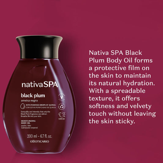 Nativa SPA by O Boticário, Black Plum Body Oil, Scented Moisturizer, Enriched with Purified Quinoa Drops to Boost Hydration, 6.8 Ounce