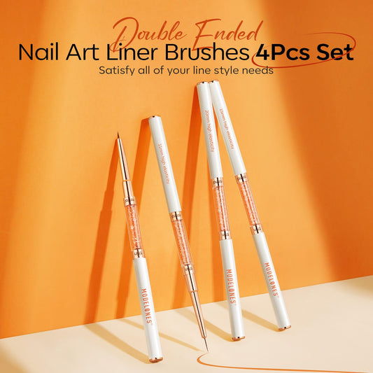 modelones Nail Art Brushes, Super Fine Liner Nail Brush Kit Dual-ended 7/11/15/20mm for Gel Polish Thin Lines, Precise Details, Fine Drawing Painting Design Acrylic Rhinestone Handle Salon & DIY Use