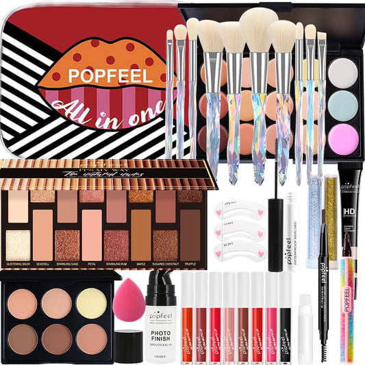 Makeup Kit for Women Full Kit, All in One Makeup Sets for Teens Girls Beginner Gift, Includes Eyeshadow Palette, Liquid Foundation, Concealer, Lip Gloss, Mascara, Powder Puff