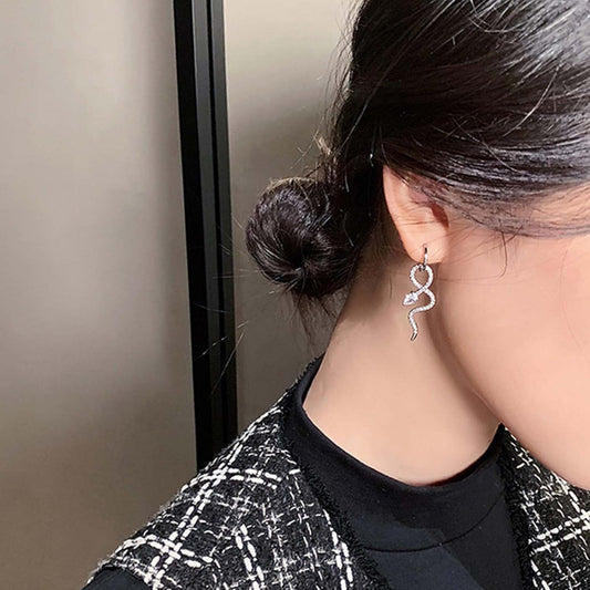 Gothic Crystal Snake Drop Earrings Silver Serpent Earrings Punk Snake Hoop Earrings Unusual Halloween Earrings Jewelry for Women and Girls