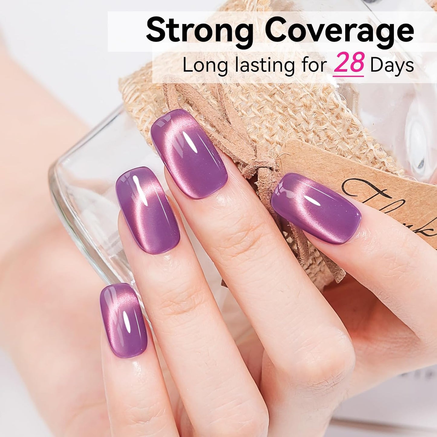 Purple Cat Eye Gel Nail Polish - Glass CatEye Polish Holographic Mooncat Gel Polish with Magnet Stick Long-Lasting UV/LED Soak Off Home DIY Manicure