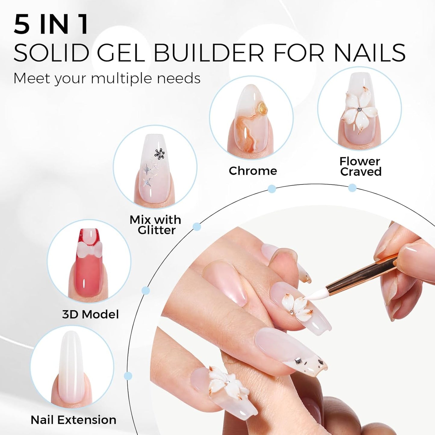 TOMICCA 3D Nail Gel Sculpting Gel for Nail Art 50g Gel Nail Art Non Sticky Hand Carving Gel UV LED Nail Extension Gel Solid Builder Gel for Nails White