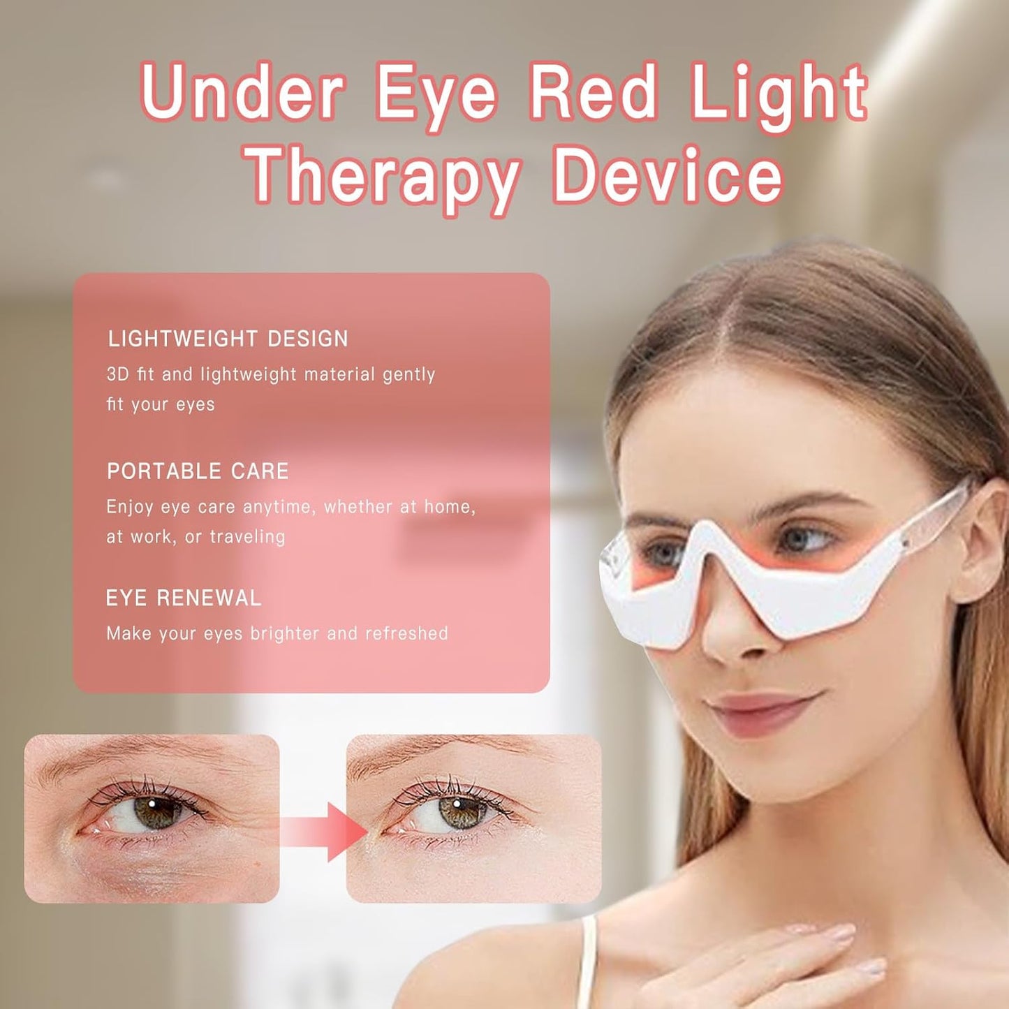 Under Eye Red Light Therapy Glasses, Red Light Therapy for Eyes Eyelift Device with Microcurrent, Under Eyes Red Light Therapy Glasses Treatment Eye Bags Dark Circles Puffiness Wrinkles Fine Lines