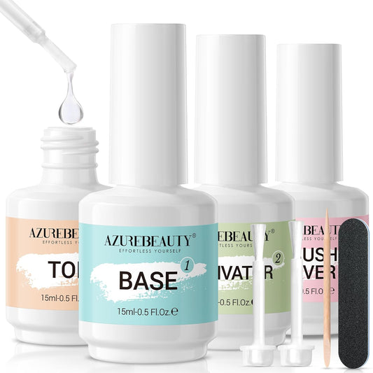 AZUREBEAUTY Dip Powder Liquid Set 15ml/0.5oz 8 Pcs Dipping Base Activator and Top Coat Brush Saver Nail File Necessary Tools for Dip Kit No Lamp Needed