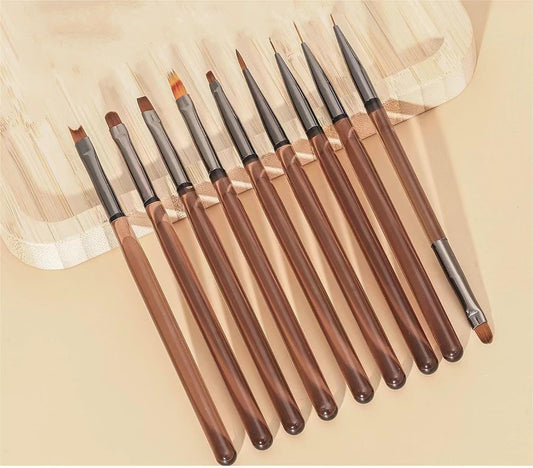 Nail Art Brushes Set, 9pcs Nail Design Painting Brushes, Professional Nail Art Design Brushes, Nail Fine Liner Brushes,Brown