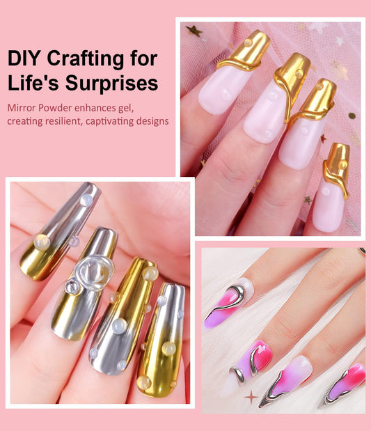 3D Nail Gel Art BISHENGYF - 15g Sculpting Gel Nail Glue with Gold White Chrome Nail Powder for Nail Art Non-Sticky Hand Hard Gel Carving Gel for Chrome Powder for Art Home DIY