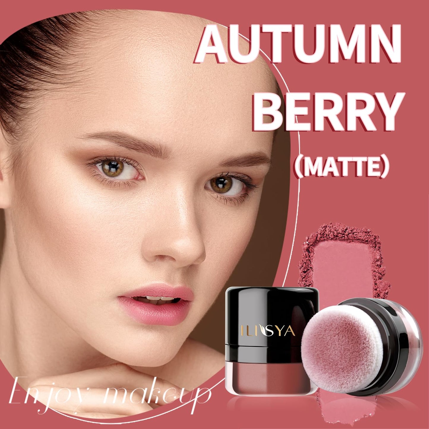 Face Blush Powder Makeup Soft Mushroom Blush for Cheeks Long Lasting Makeup Powder Highlight - Matte Finish (Autumn Berry)-2 Boxes