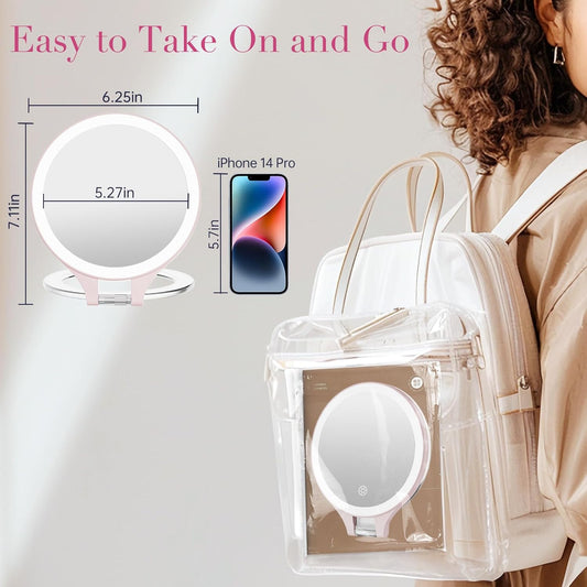 Magnifying Mirror with Light 10X/1X, Double Sided travel mirror with light, Rechargeable makeup mirror with 3 color setting Adjustable stand Lighted mirror Vanity Portable Desk Cosmetic Mirror