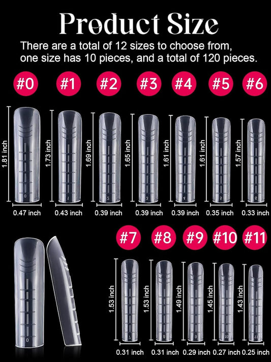 EBANKU 120Pcs Poly Extension Gel Dual Nail Forms Square Clear Nail Forms Full Cover Coffin Nail Molds 12 Sizes for Gel Manicure Nail Art Design Salon&DIY